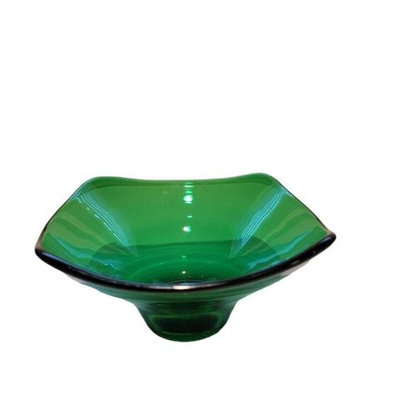 Vintage MCM 70s Viking Art Glass Bowl Candy Dish Trinket Holder Green 6" x 3" - Picture 1 of 7